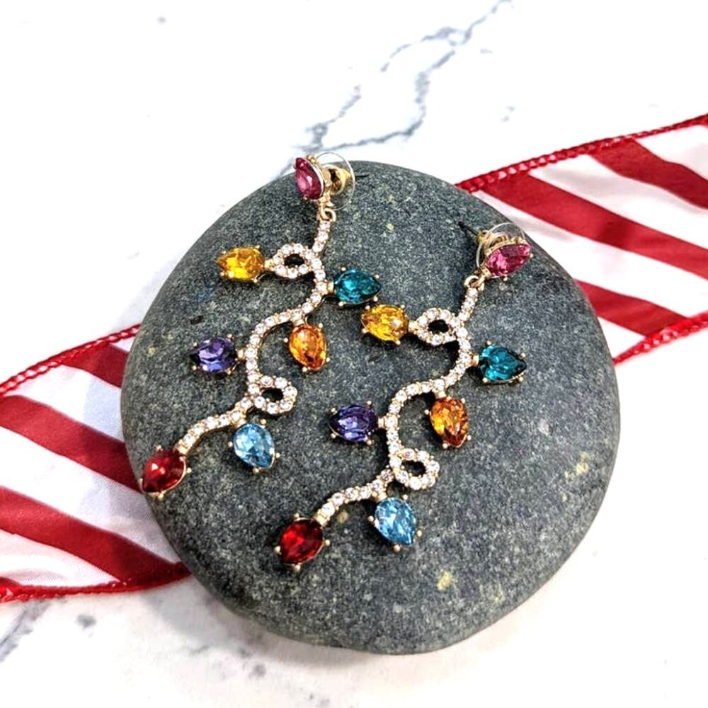 Holiday Lights Long Gold Dangle Post Earrings for Christmas NEW
